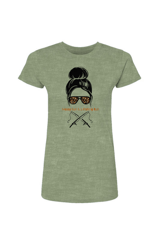 Messy Bun & a Fishing Run Women's Poly-Rich T-Shirt